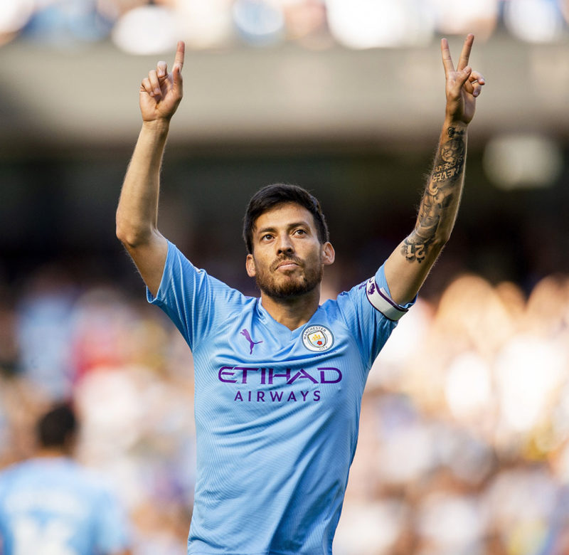 Manchester (United Kingdom), 21/09/2019.- Manchester City's David Silva celebrates after scoring the 1-0 lead during the English Premier League soccer match between Manchester City and Watford FC in Manchester, Britain, 21 September 2019. (Reino Unido) EFE/EPA/PETER POWELL