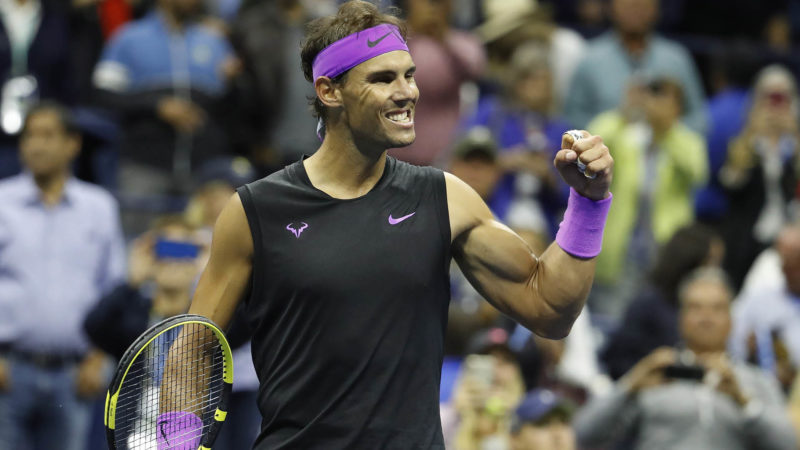 New York (United States), 06/09/2019.- Rafael Nadal of Spain reacts after defeating Matteo Berrettini of Italy during their Semi-Finals round match on the twelfth day of the US Open Tennis Championships the USTA National Tennis Center in Flushing Meadows, New York, USA, 06 September 2019. The US Open runs from 26 August through 08 September. (Tenis, Abierto, Italia, España, Estados Unidos, Nueva York) EFE/EPA/JASON SZENES