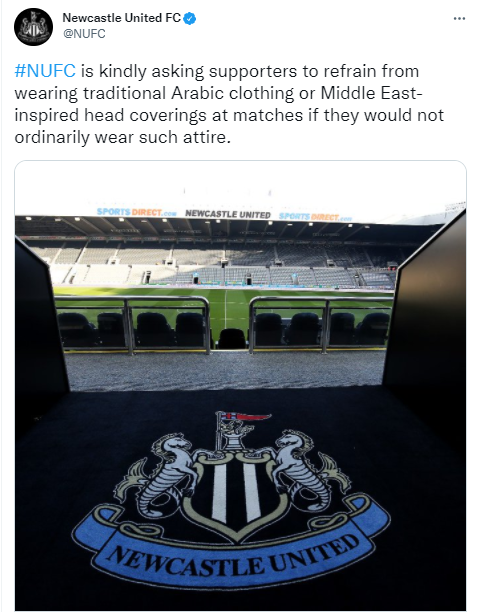 Dueños del Newcastle United solicitan a sus aficionados evitar usar ropa árabe