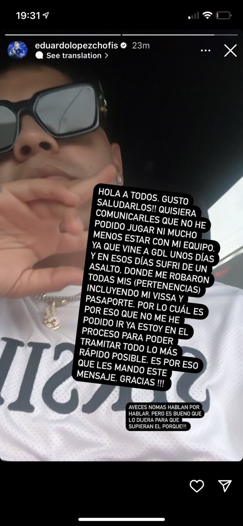 La Chofis López sufrió un asalto en México / Instagram