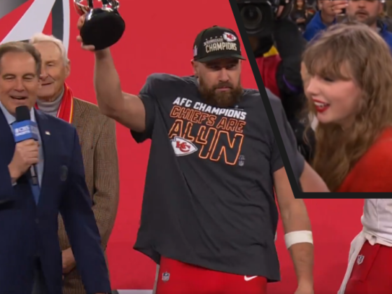 ¡Con marca incluida! Kelce y Swift van al Súper Bowl Travis Kelce acompañado de su pareja, Taylor Swift celebrando el pase de los Chiefs de Kansas City al Super Bowl tras ganas de Conferencia Americana. (Fotos: Capturas de pantalla 'X' NFL)