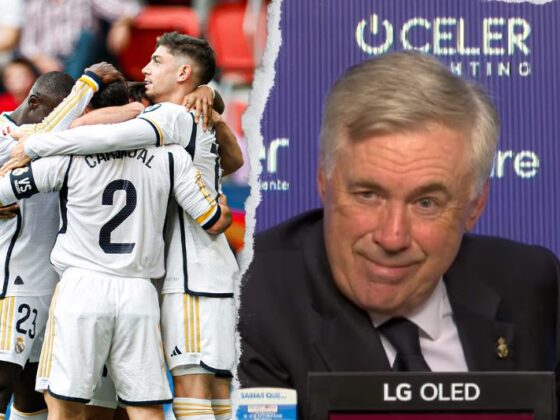 Carlo Ancelotti llega a las 200 victorias con el Real Madrid Real Madrid festejando la victoria ante Osasuna, Carlo Ancelotti en conferencia de prensa en su victoria 200 con los 'merengues'.(Fotos: 'X' Real Madrid C. F. / Captura de pantalla 'YouTube' LALIGA EA SPORTS)