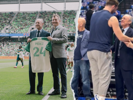 Florentino Pérez, de la NBA en Dallas a la MLS en Austin Florentino Pérez en su gira por los Estados Unidos en la MLS y la NBA. (Fotos: 'X' Austin FC / Captura de pantalla Abby Jones)