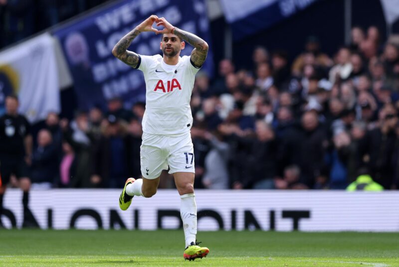 Cristian Romero, tras marcar el 1-3 para el Tottenham. EFE/EPA/ANDY RAIN.