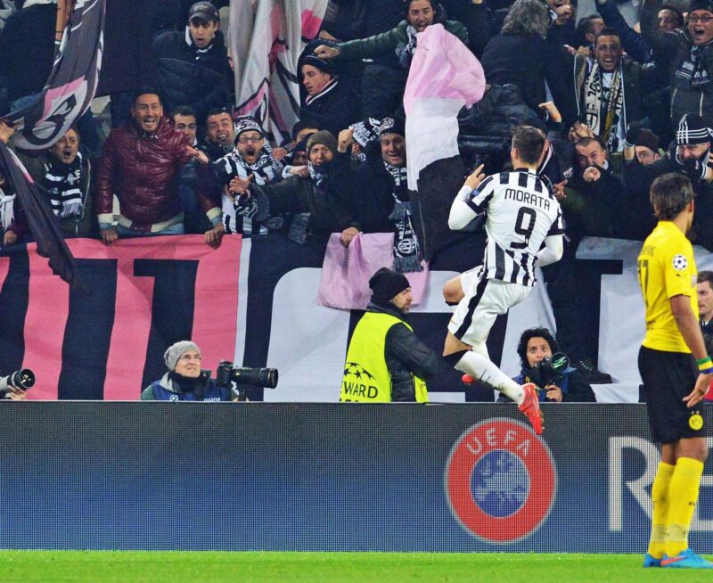 Morata celebra un gol ante el Borussia Dortmund. EFE/Andrea Di Marco