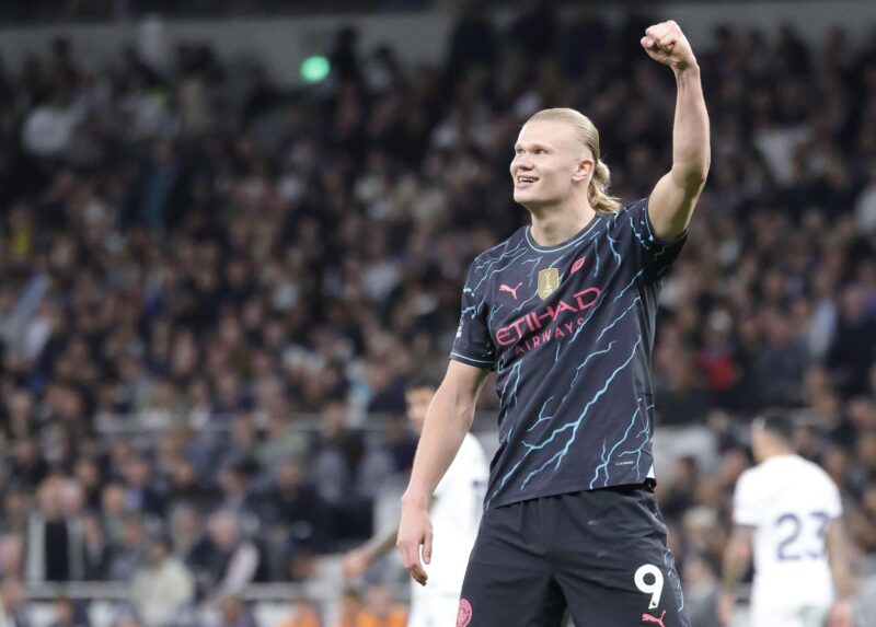 El jugador del Manchester City Erling Haaland celebra el 0-1 goal durante el partido de la Premier League que han jugado Tottenham Hotspur y Manchester City, en Londres, Reino Unido, Londres. EFE/EPA/NEIL HALL
