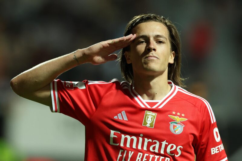 Imagen de archivo en la que el jugador del Benfica Alvaro Carreras celebra un gol. EFE/EPA/LUIS BRANCA