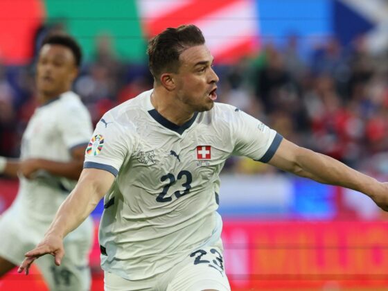 Xherdan Shaqiri; primer jugador de la MLS en anotar en una Eurocopa Cologne (Germany), 19/06/2024.- Xherdan Shaqiri of Switzerland celebrates scoring the equalizer during the UEFA EURO 2024 group A soccer match between Scotland and Switzerland, in Cologne, Germany, 19 June 2024. (Alemania, Suiza, Colonia) EFE/EPA/FRIEDEMANN VOGEL