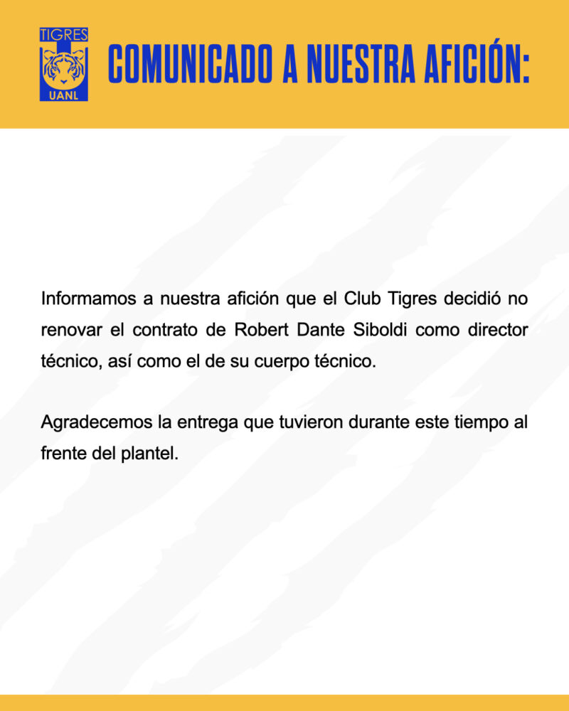 Robert Dante Siboldi fuera de la dirección técnica de Tigres