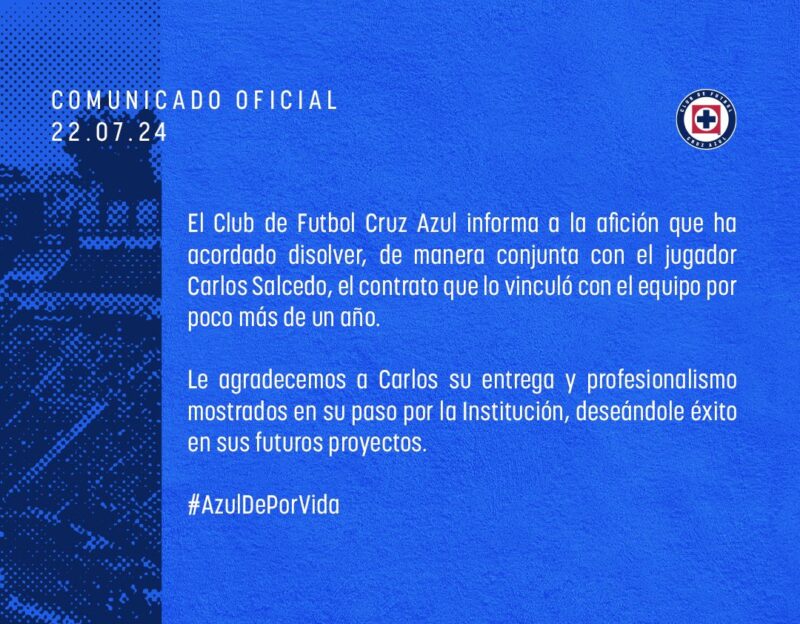OFICIAL: Carlos Salcedo sale de Cruz Azul
