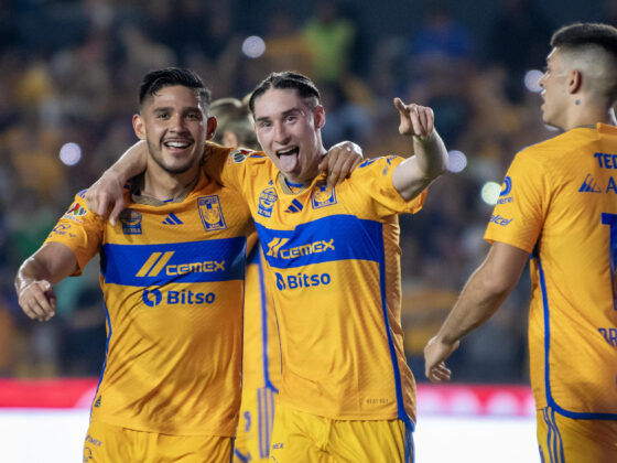 Tigres 0-0 San Luis: Resultado, resumen y estadísticas Jugadores de Tigres festejan una anotación. Imagen de archivo (Leagues Cup). EFE/ Miguel Sierra