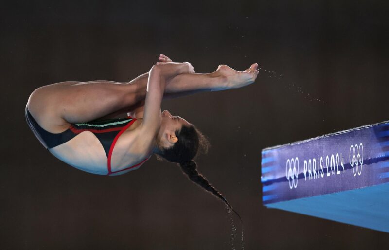 La saltadora mexicana Gabriela Agúndez durante uno de sus saltos de plataforma desde 10m. EFE/EPA/MAST IRHAM