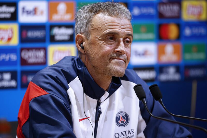 El español Luis Enrique Martínez, entrenador del París Saint-Germain (PSG), durante la rueda de prensa en la previa del partido ante el Girona en la UEFA Champions League. EFE/EPA/YOAN VALAT